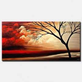 canvas print of landscape painting naked tree and red clouds