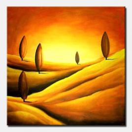 cypress trees hills painting