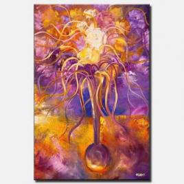 canvas print of vertical abstract vase with yellow flowers