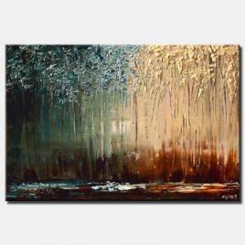 canvas print of painting of forest with thin trunks