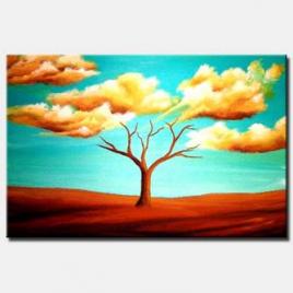 naked tree and clouds painting