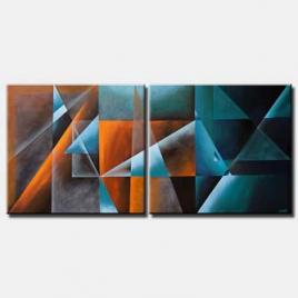 canvas print of abstract triangles in brown and blue