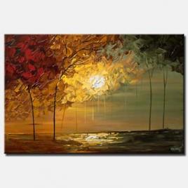 canvas print of blooming trees over sunrise