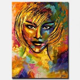canvas print of colorful painting of blond woman face with russian look