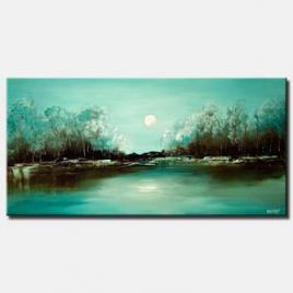 turquoise landscape abstract paiting blooming trees