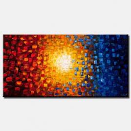 canvas print of red yellow and blue abstract of small squares