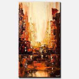 city painting orange brown city abstract textured painting
