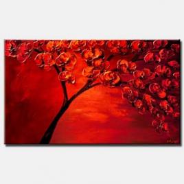 canvas print of textured painting of blooming red tree