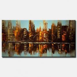 canvas print of cityscape reflected on water