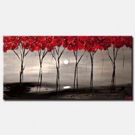 canvas print of  Abstract Red Blooming Trees on Gray Landscape