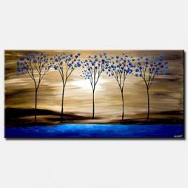 canvas print of Blue blooming trees on Blue Lake
