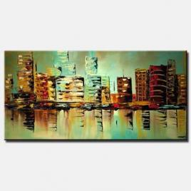 canvas print of  Modern palette knife turquoise city painting