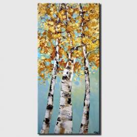 canvas print of  Birch Trees Abstract Landscape Palette Knife