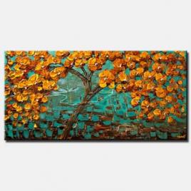canvas print of orange blooming tree on turquoise background