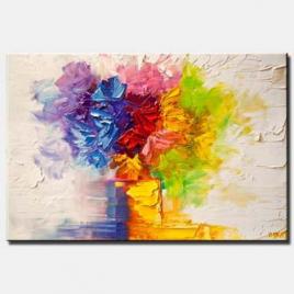 canvas print of colorful flowers in vase modern palette knife