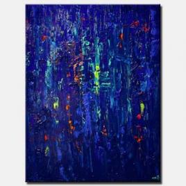 blue textured abstract painting modern palette knife