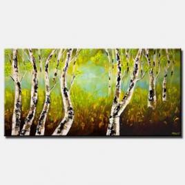 canvas print of birch trees forest landscape palette knife