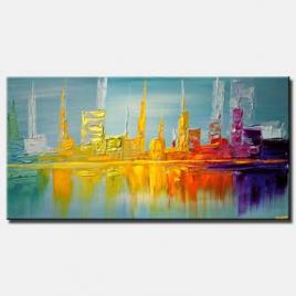 city shore line abstract painting modern palette knife