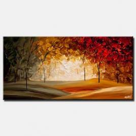 canvas print of modern abstract landscape blooming trees textured painting