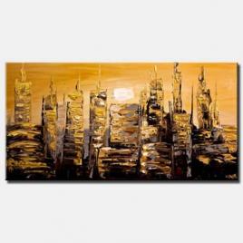canvas print of gold abstract city painting modern palette knife