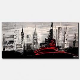 canvas print of black white abstract city painting heavy impasto textured palette knife