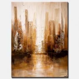 canvas print of white brown abstract modern city painting palette knife