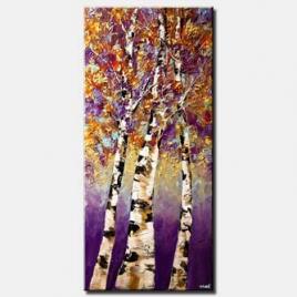 canvas print of blooming birch trees modern palette knife
