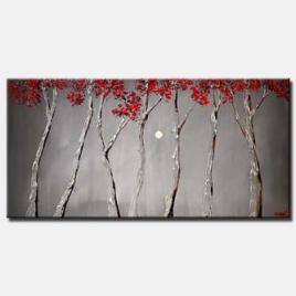 canvas print of blooming silver trees red tree tops heavy texture