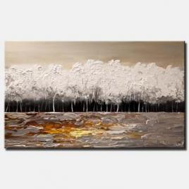 canvas print of white blooming trees painting modern palette knife