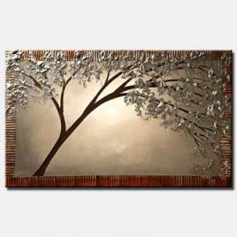 canvas print of blooming silver tree painting textured painting