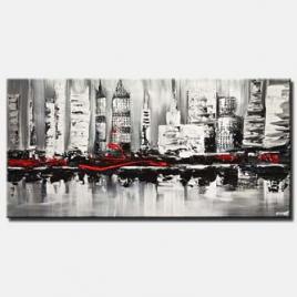 abstract city painting textured white black red abstract painting