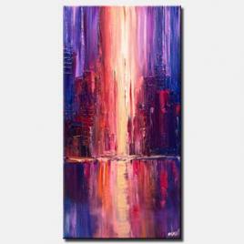 canvas print of purple abstract city painting palette knife