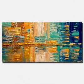 canvas print of Promenade abstract city shorline painting palette knife