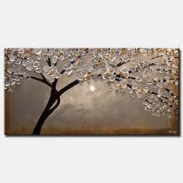 canvas print of siliver blossom tree painting modern palette knife