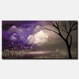 canvas print of purple gray landscape tree painting