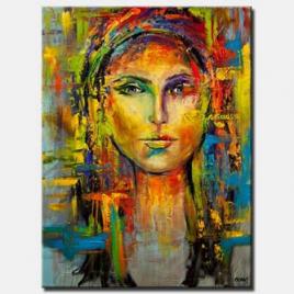 canvas print of colorful portrait painting modern palette knife