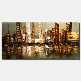 canvas print of abstract city painting heavy impasto textured palette knife