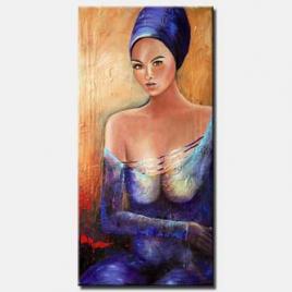 figure painting woman blue purple textured painting