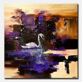 canvas print of swan painting heavy texture modern palette knife abstract