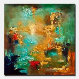 canvas print of large turquoise gold abstract painting heavy texture modern palette knife