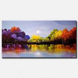 canvas print of modern colorful blooming trees textured painting