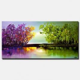 canvas print of colorful blooming trees painting modern landscape abstract painting