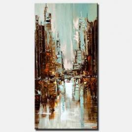 canvas print of contemporary original abstract city painting light blue textured palette knife paint