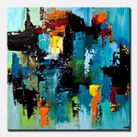 colorful blue abstract art modern palette knife