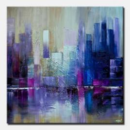 purple blue city abstract painting