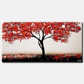 red white red blossom tree painting modern palette knife