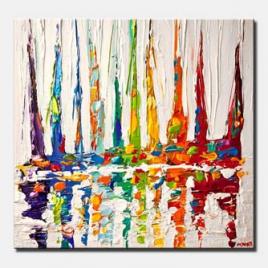 canvas print of multicolored sail boats painting modern palette knife