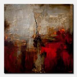 canvas print of white red contemporary abstract painting