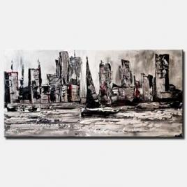 canvas print of city skyline boat abstract painting white black