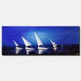 canvas print of white sailboats blue sea abstract painting